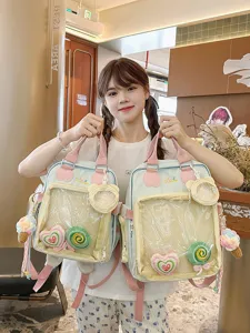 Cute Japanese ins style transparent ita backpack for girls student school bag casual daypack