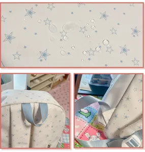 Cute light blue star print backpack detail view, sweet style daily school travel bag.