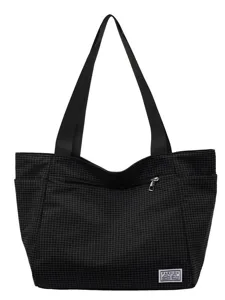 Sac cabas a carreaux noirs pour femme, elegante sac a epaule pratique avec fermeture