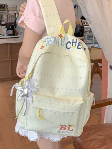 Zaino carino con motivo a stelle e ricamo, borsa casual per la scuola e il tempo libero.