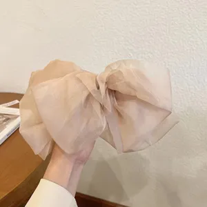 Large mesh bow hair clip for women, sheer organza hair accessory, elegant hair claw pin.