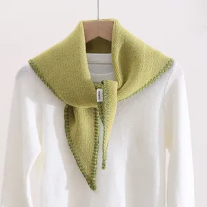 Women Knitted Triangle Scarf Scalloped Edge Solid Color Warm Soft Knit Shawl Wrap Autumn Winter Casual Neck Warmer