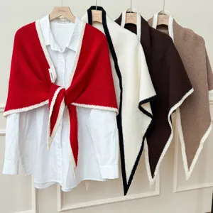 Femme hiver mélange laine couleur unie châle triangulaire, écharpe chaude de cou mode