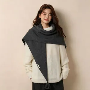 Écharpe triangulaire en laine unie de style coréen avec franges pour femmes automne hiver