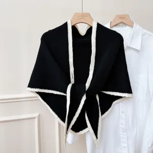 Châle triangulaire en tricot noir et blanc, écharpe d'hiver chaude, accessoire élégant