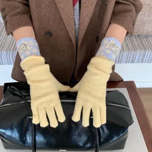 Gants en Tricot pour Femmes à Pois Longs Hiver Chaud Écran Tactile Couleur Contrastée Jacquard Patch Cyclisme en Plein Air
