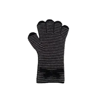 Femmes hiver chaud tricot gants noir gris rayé écran tactile thermique gants avec nœud mignon