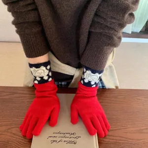 Gants tricotés longs d'hiver pour femmes, moufles tactiles chaudes avec jolis poignets pois.