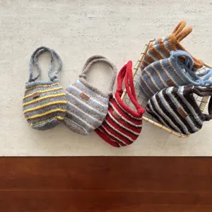 Sac à main rayé en tricot cabas mignon en laine vintage colorblock rangement quotidien