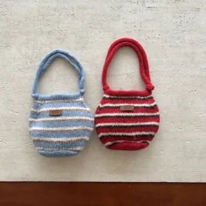 Sac à Main en Tricot Rayé Rétro pour Femmes Couleur Contrastée Jacquard Polyester Cabas Mignon Petit Sac de Rangement Décontracté