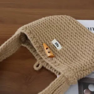Sac a Main en Tricot avec Bouton Caban Mini Tote Decontracte Doux Laine Sac Chic