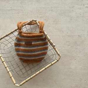 Sac a main en tricot raye retro bloc de couleur mini tote bag de loisir pochette