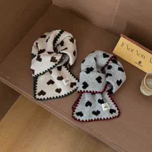 Cozy Korean style heart knit scarf for women, soft warm winter shawl and couple scarf accessory.