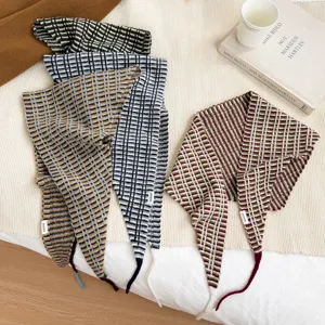 Écharpe triangulaire à carreaux en tricot avec liens, automne hiver mode chaude châle pour femmes.