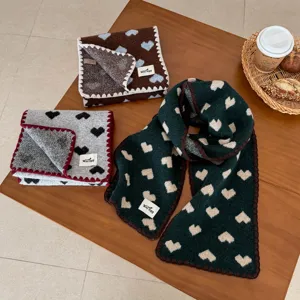 Korean style heart knit scarf for women, soft cozy winter warm shawl, cute casual couple neck wrap.