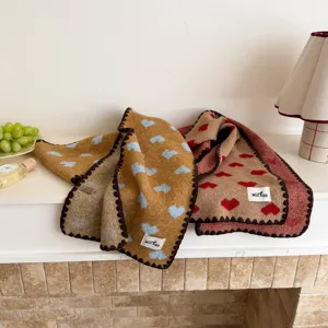 Korean style heart knit scarf women autumn winter soft warm cozy decorative shawl wrap