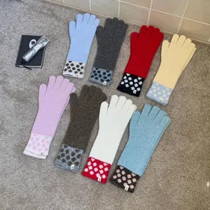 Gants longs tricotés tactiles chauds à pois rétro pour femmes affichage de détails