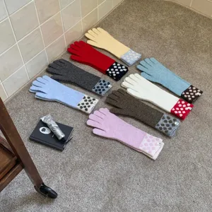 Gants longs en tricot avec poignets à pois rétro, accessoires d'hiver pour femmes.