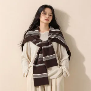 Style coréen couleur contrastée écharpe tricotée châle mode cape polyvalente superposée femme