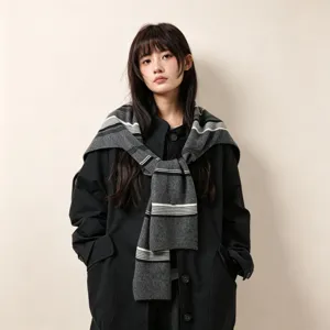 Style coréen tricot bloc de couleur écharpe rayée cape polyvalente superposition