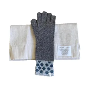 Gants longs tricotés à pois rétro chauds pour femmes hiver en plein air gris