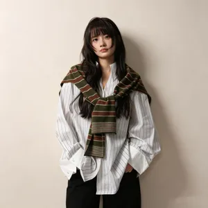 Style coréen châle rayé tricoté en bloc de couleur femme vêtement chaud mode superposition