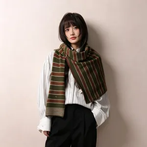 Écharpe châle tricotée à rayures style coréen femme hiver chaud mode élégant chic