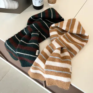 Women autumn winter warm knit scarf stylish color block striped soft cozy fashion accessory