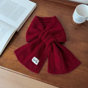 Detailed view of Korean style wool blend vintage cable knit winter warm solid color scarf.