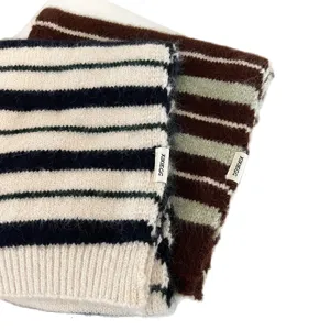 Striped wool-blend knitted scarf for women, cozy winter colorblock collar warm winter scarf.