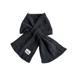 Korean style wool-blend cable knit scarf for women, soft solid color warm winter neck wrap.