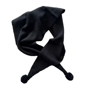 Écharpe en tricot chaude d'hiver pour femmes avec pompons mignons, foulard noir élégant.