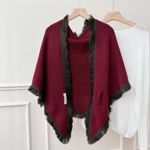 Femme Vintage Frange Tricot Châle Cape Automne Hiver Élégant Croisé Poncho Manteau Vêtement