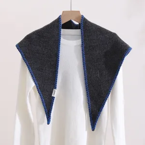 Knit triangle scarf shawl dark grey blue edge winter warm fashion accessory detail view
