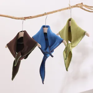 Solid color knitted triangle scarf with lock edge, soft warm winter fashion neck warmer shawl.