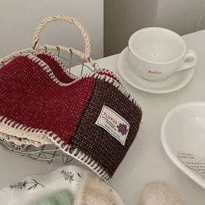 Colorblock knitted small scarf for women, cozy wool blend winter neck warmer, short cross style.