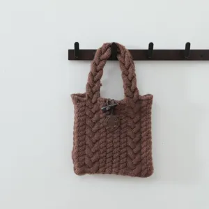 Sac à main tricoté marron cabas torsades pour femme élégant hiver automne sac fourre-tout