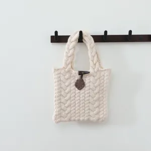 Sac à main en tricot style coréen pour femmes, beau sac fourre-tout en laine automne hiver.