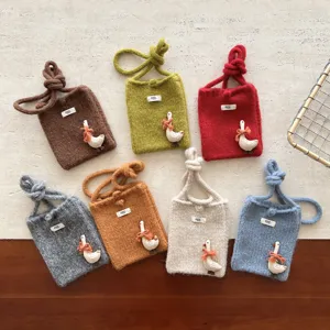 Sac bandoulière mini tricoté oie dessin animé mignon hiver laine porte-monnaie multi