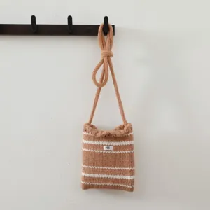 Sac bandoulière en tricot rayé style vintage coréen, mini sac téléphone mignon pour femme.