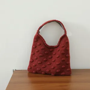 Sac à Main en Tricot Style Coréen pour Femmes Motif Pompons 3D Sac à Main en Tricot de Polyester Petit Sac Fourre-tout de Mode