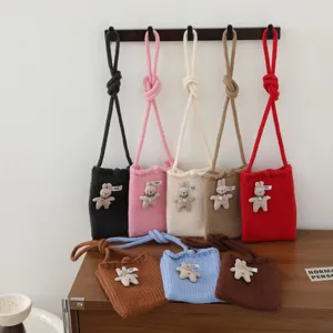 Sac de Téléphone Portable en Tricot Lapin Mignon pour Femmes Sac à Bandoulière Tressé en Polyester Souple Sac à Épaule Esthétique Fait Main