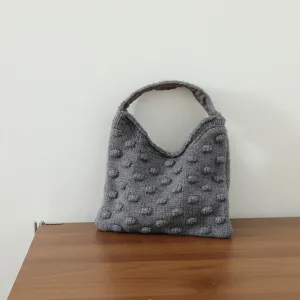 Sac a main en tricot gris avec texture de bulles 3D, sac hobo en laine douce pour l'automne hiver.
