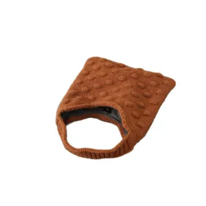 Sac à main tricoté marron style coréen pour femme, automne hiver joli sac cabas à pois.