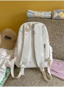 Sac à dos blanc mignon avec étoiles et lune cartable de style doux pour femmes loisirs