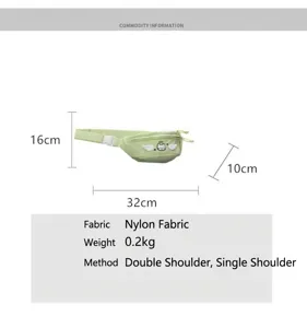Cute cat embroidery nylon chest bag detail, lightweight casual crossbody waist pack.