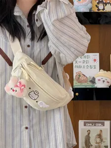 Cute cat embroidery canvas chest bag, casual crossbody shoulder bag for daily student travel!
