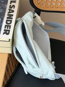 Lightweight mint green nylon sling bag casual crossbody fanny pack with multi zippers daily use
