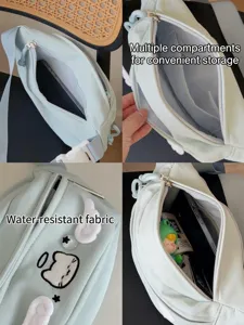 Cute cat embroidery crossbody chest bag for women, fresh style versatile sling bag with compartments.