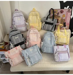 Pastel plaid school backpacks and tote bags set for cute girls student daily use and casual travel.